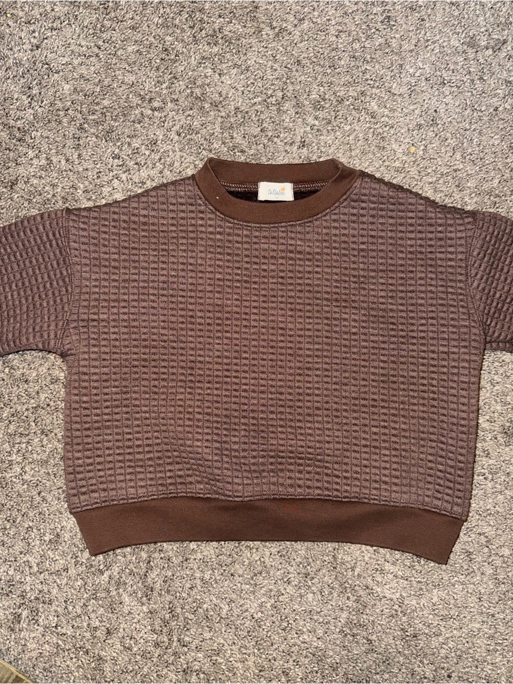 Kids Brown Waffle-Knit Crewneck Sweatshirt